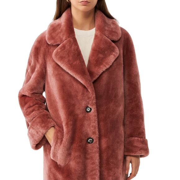 SHRIMPS Emon Pink Faux Fur Coat Crystal Buttons M UK10 US6 Rare - Picture 2 of 15